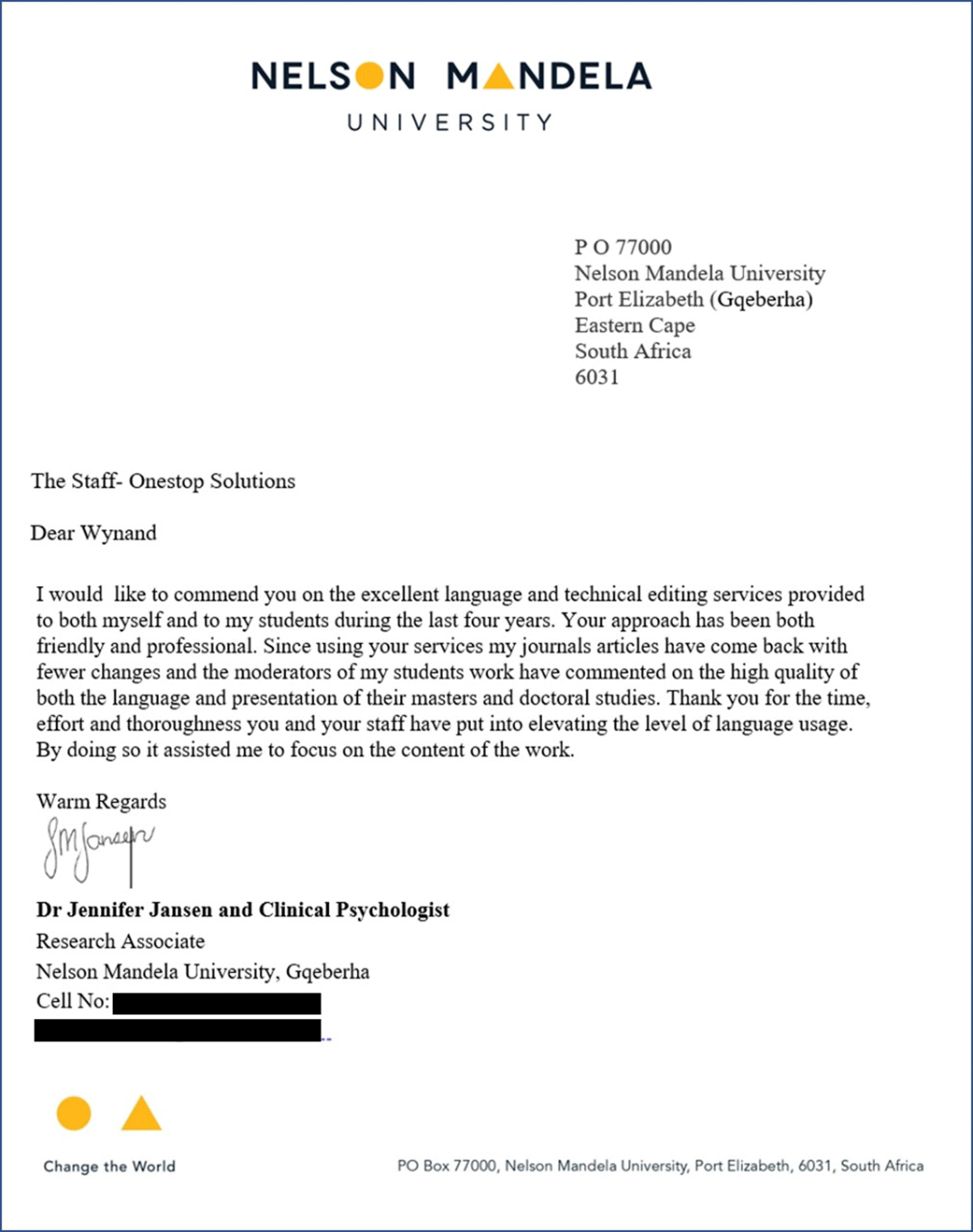 OneStopSolution.co.za - Testimonial from Jansen - high quality editing