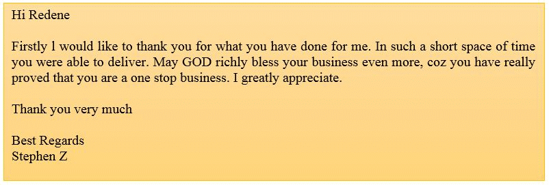 OneStopSolution.co.za - Testimonial from Stephen Z - great turnaround time