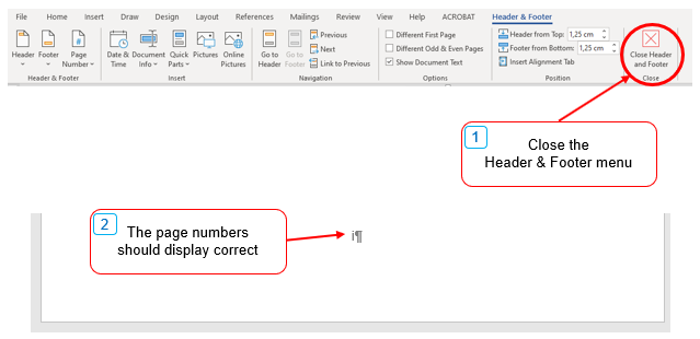 Close the Header and Footer menu